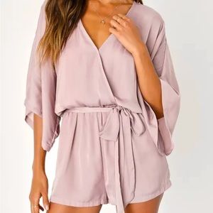 Lulu’s Ain’t It Grand Mauve Satin Surplice Romper